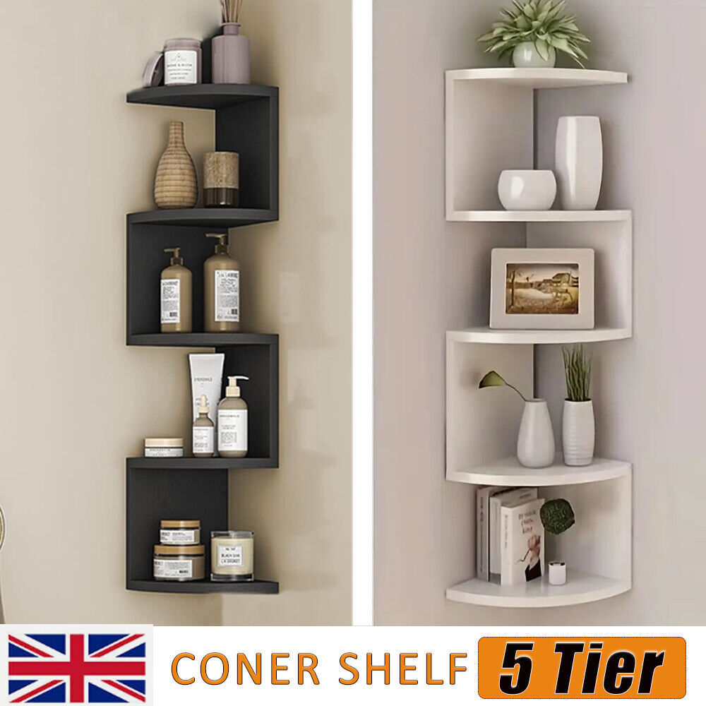 5-Tier Floating Corner Wall Shelves – Storage & Display Unit
