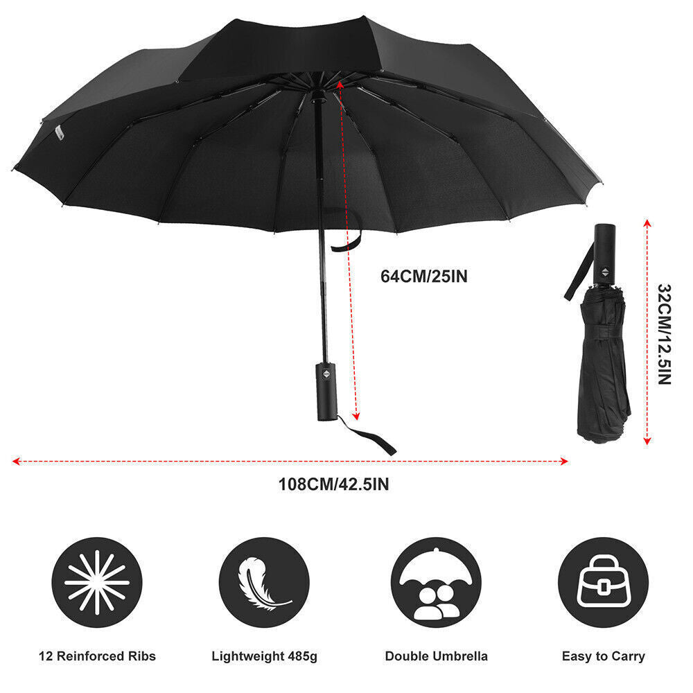 Strong Windproof 12-Rib Compact Automatic Umbrella