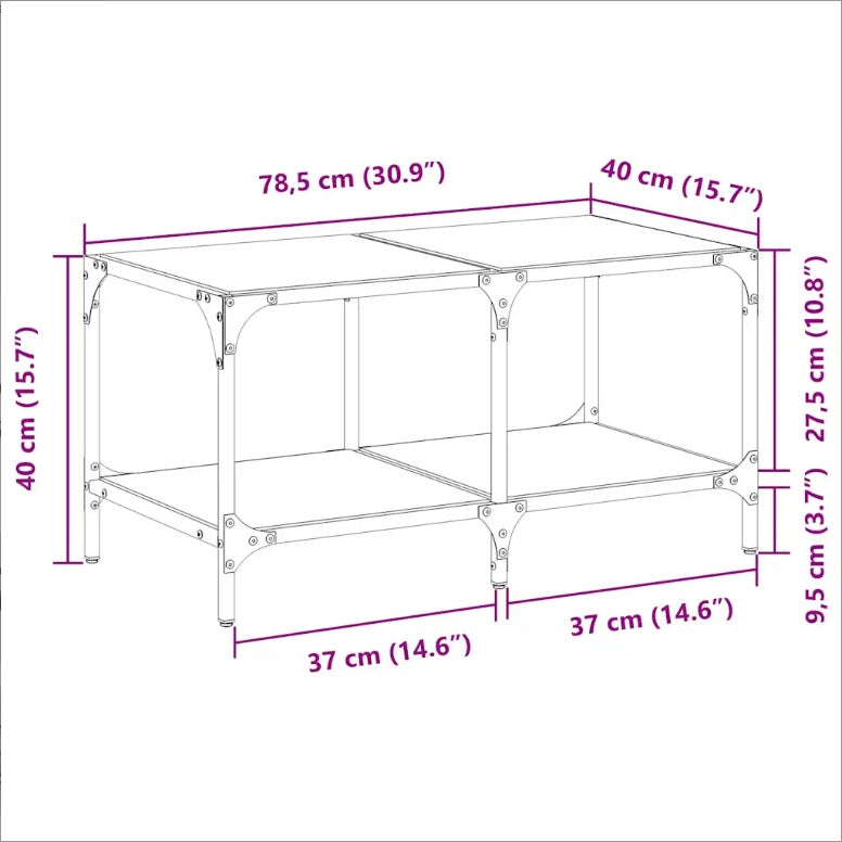 VidaXL Glass Coffee Table, 78.5x40x40 cm, Steel Frame