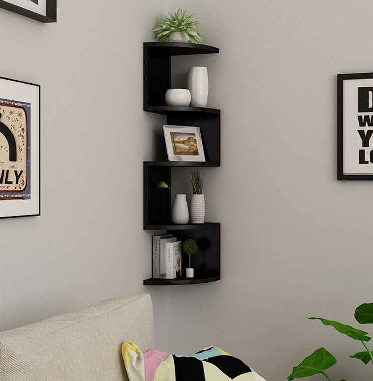 5-Tier Floating Corner Wall Shelves – Storage & Display Unit