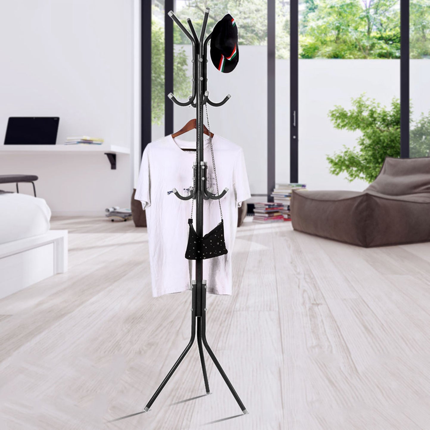Black Metal Coat and Hat Rack Stand – Multi-Hook Organizer