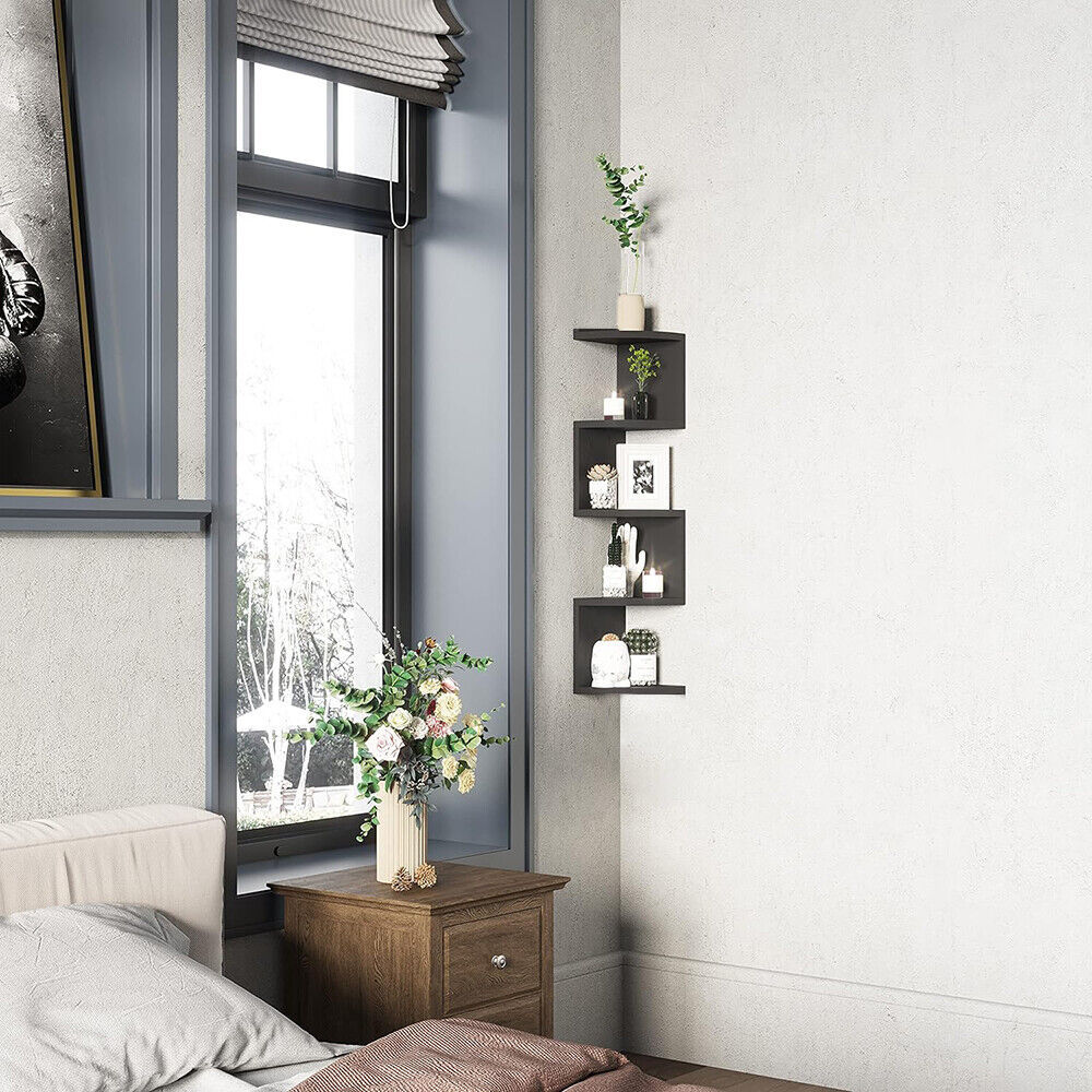 5-Tier Floating Corner Wall Shelves – Storage & Display Unit