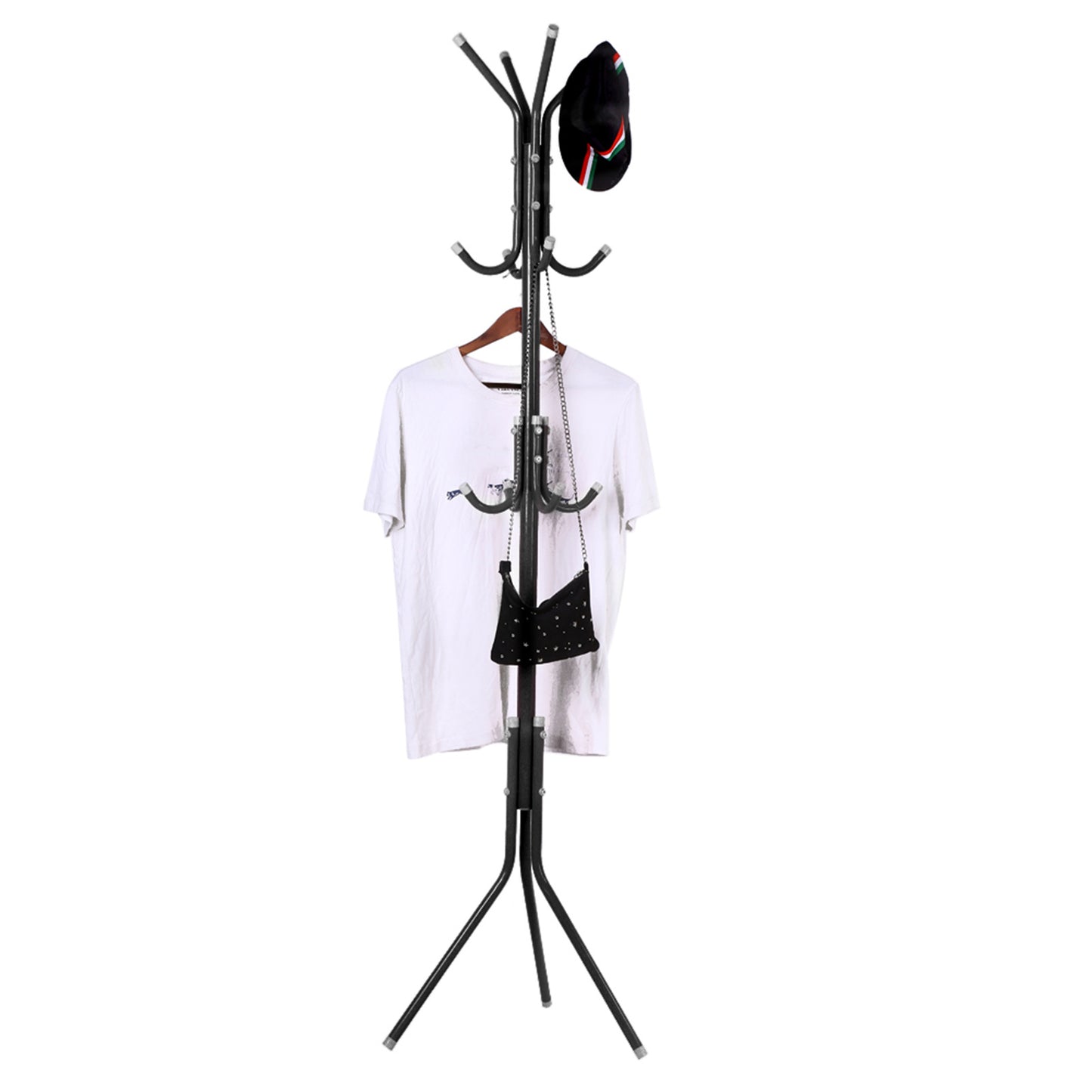 Black Metal Coat and Hat Rack Stand – Multi-Hook Organizer