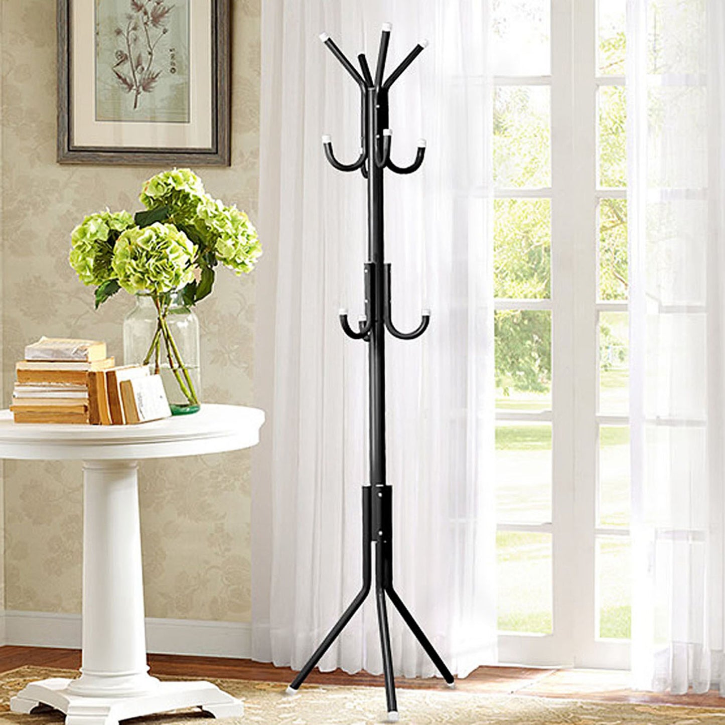 Black Metal Coat and Hat Rack Stand – Multi-Hook Organizer