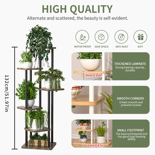 Wooden Plant Stand with Storage Shelf for Flower Pots (4/5/6 Tiers)