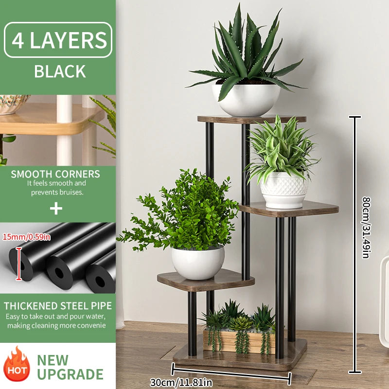 Wooden Plant Stand with Storage Shelf for Flower Pots (4/5/6 Tiers)