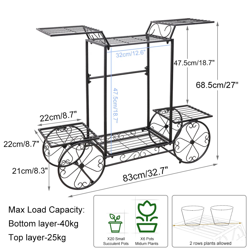 6-Tier Metal Plant Stand Garden Cart - Indoor/Outdoor Display Shelf