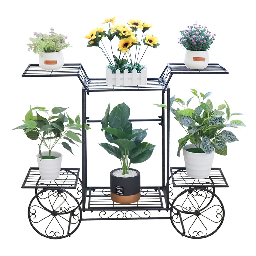 6-Tier Metal Plant Stand Garden Cart - Indoor/Outdoor Display Shelf