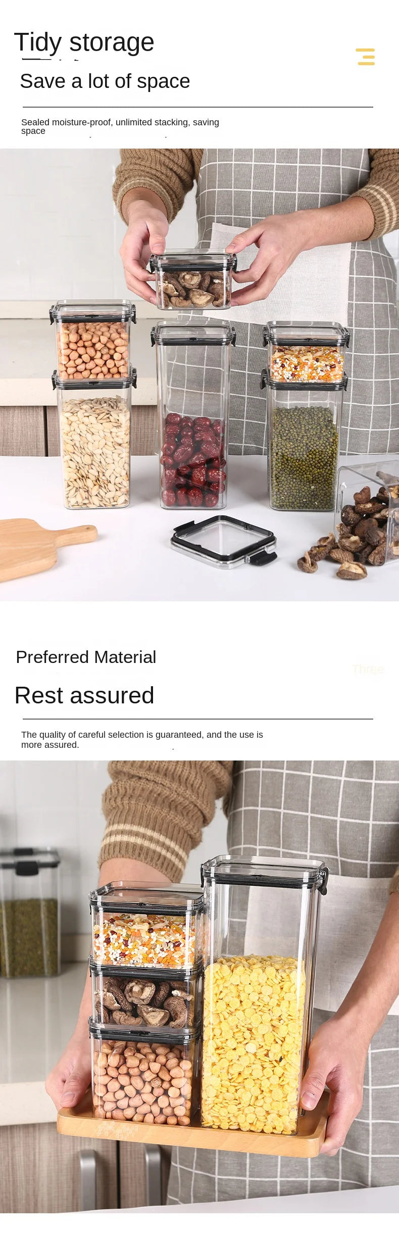 5Pcs Stackable Sealed Food Storage Jars, Transparent Plastic