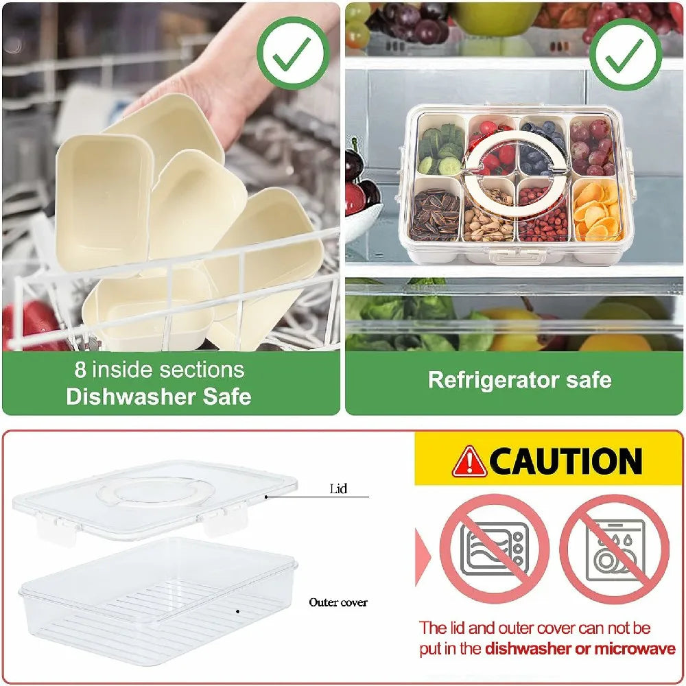 8-Compartment Snack Serving Tray with Handle