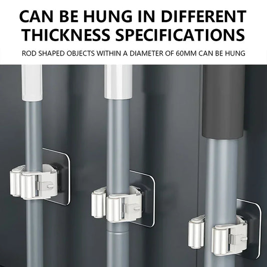 Self-Adhesive Wall-Mounted Mop Holder & Broom Stand Organizer