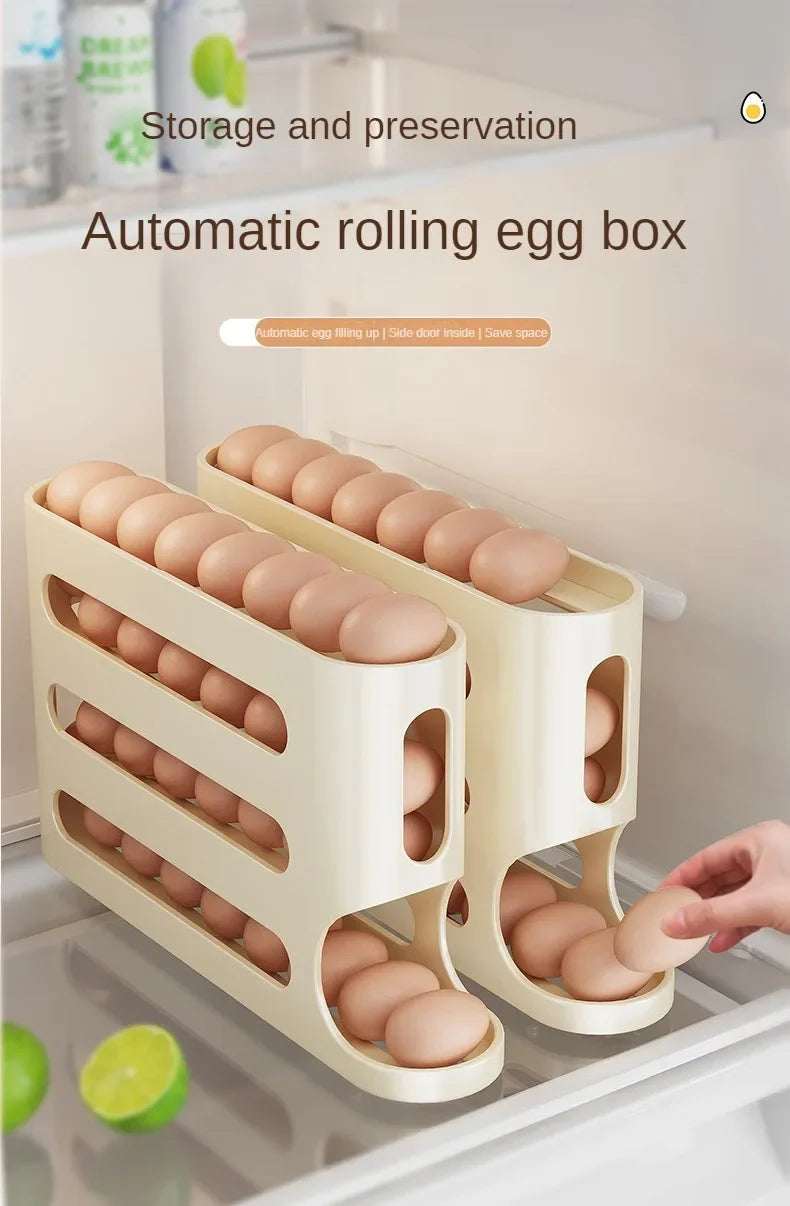 Rolling Egg Storage Box (2-4 Layers) – Large Capacity for Fridge Door