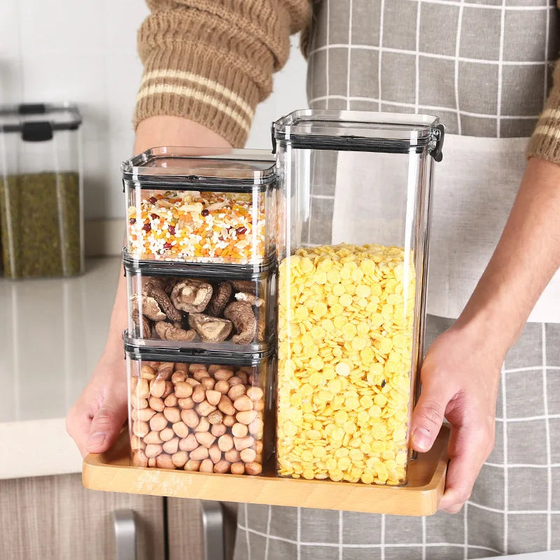5Pcs Stackable Sealed Food Storage Jars, Transparent Plastic
