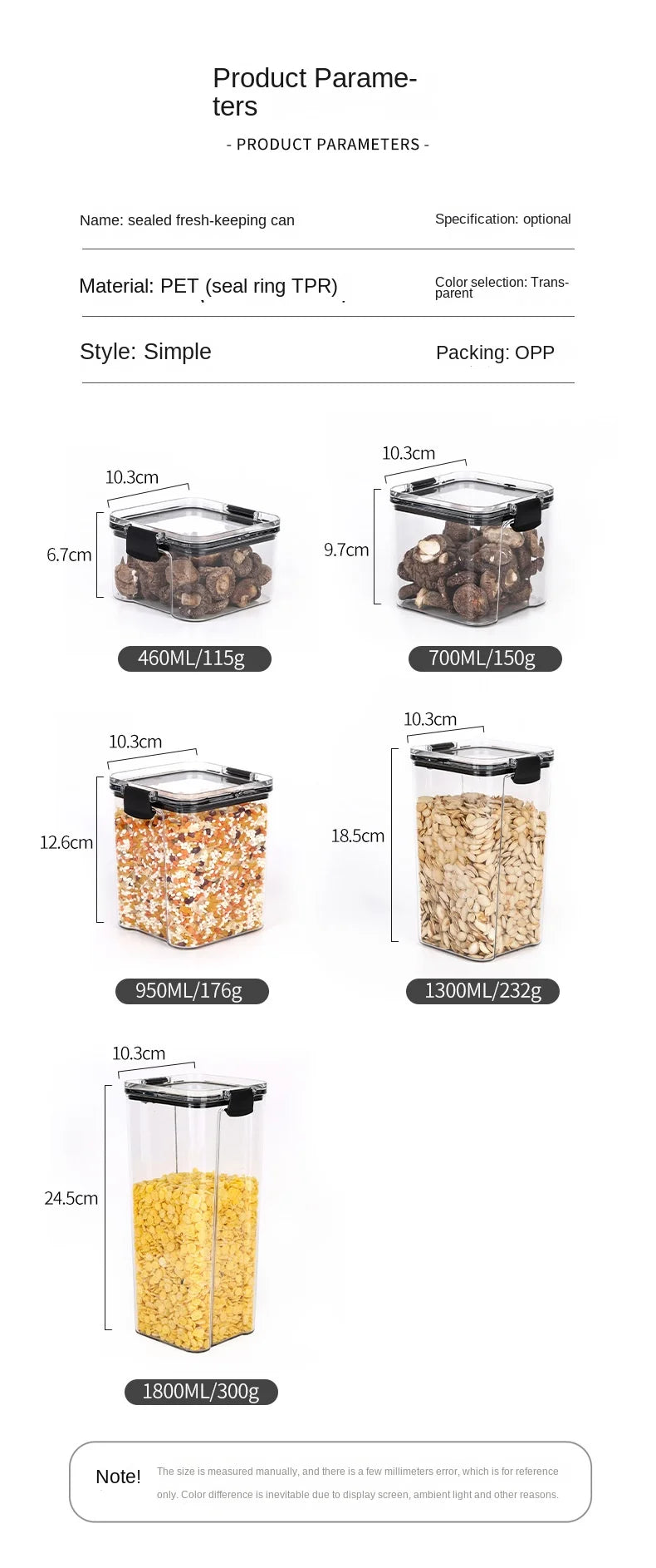 5Pcs Stackable Sealed Food Storage Jars, Transparent Plastic