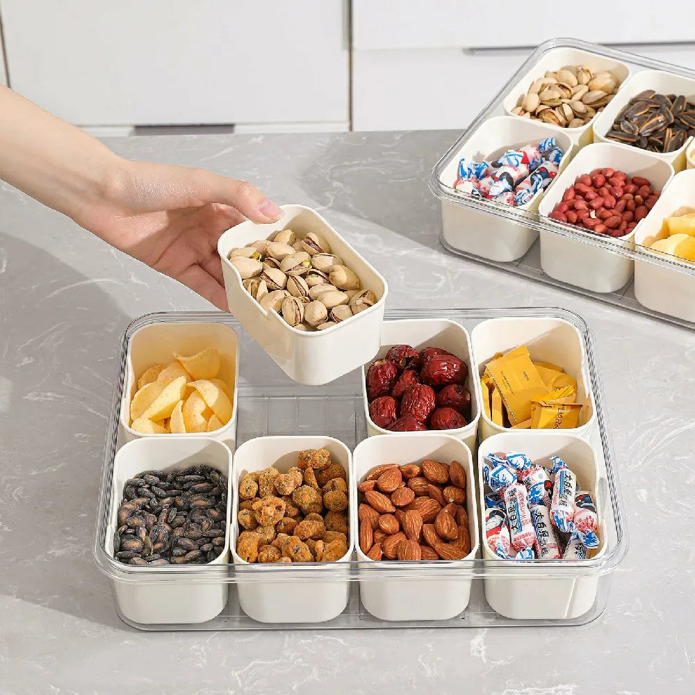 8-Compartment Snack Serving Tray with Handle