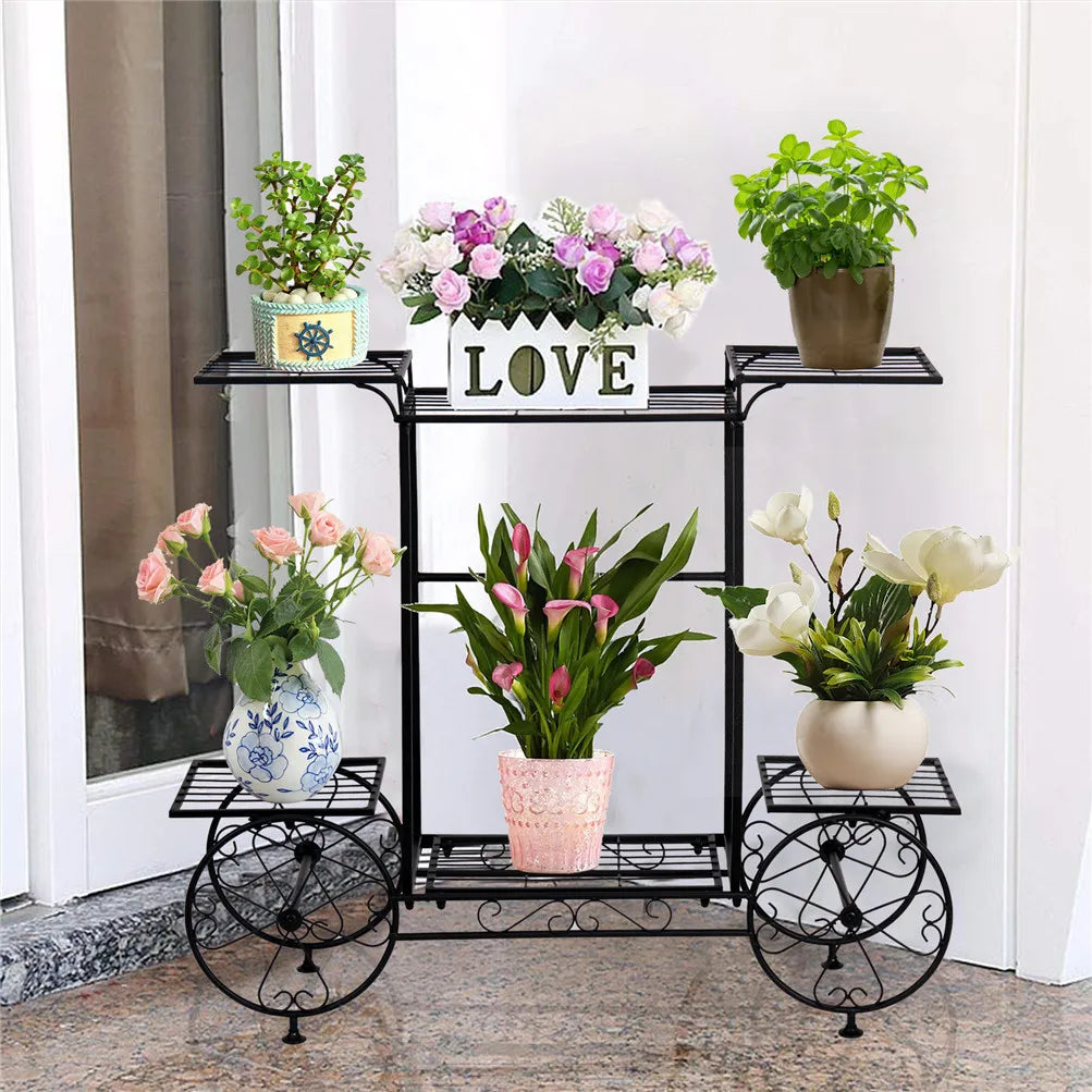 6-Tier Metal Plant Stand Garden Cart - Indoor/Outdoor Display Shelf
