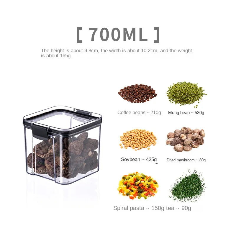 5Pcs Stackable Sealed Food Storage Jars, Transparent Plastic