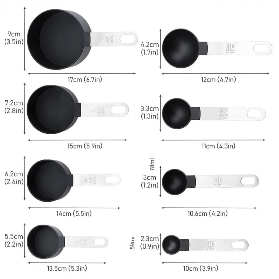 Plastic Measuring Cups & Spoons Set (4/8 PCS) – Stainless Steel Handles