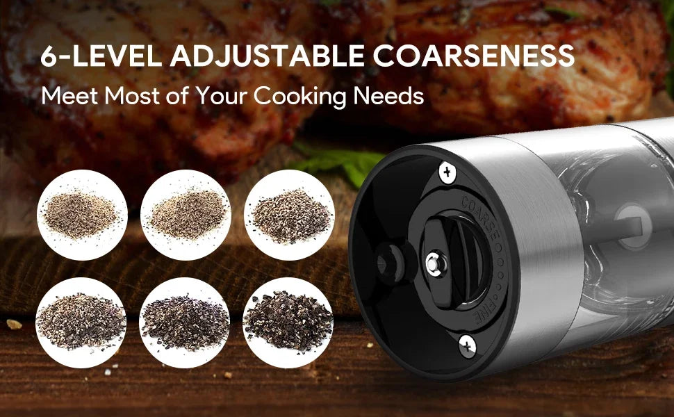 Electric Salt & Pepper Grinder Set with Adjustable Grind & LED Light