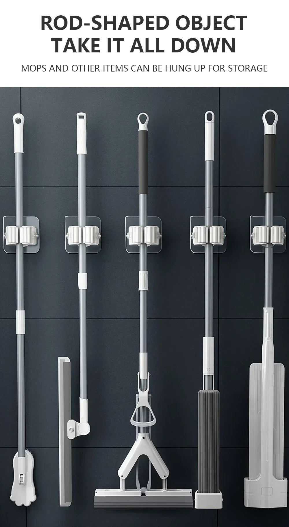 Self-Adhesive Wall-Mounted Mop Holder & Broom Stand Organizer