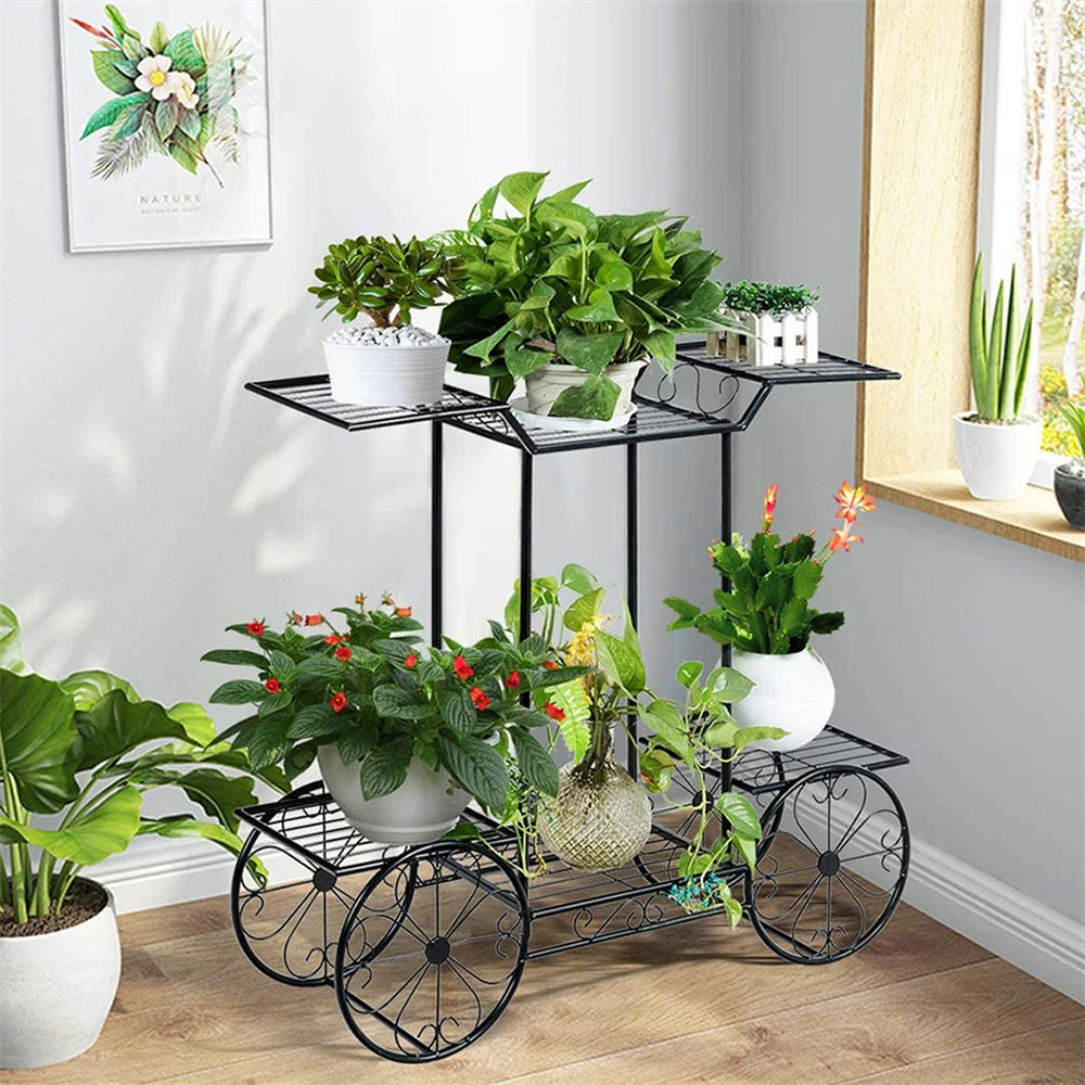6-Tier Metal Plant Stand Garden Cart - Indoor/Outdoor Display Shelf