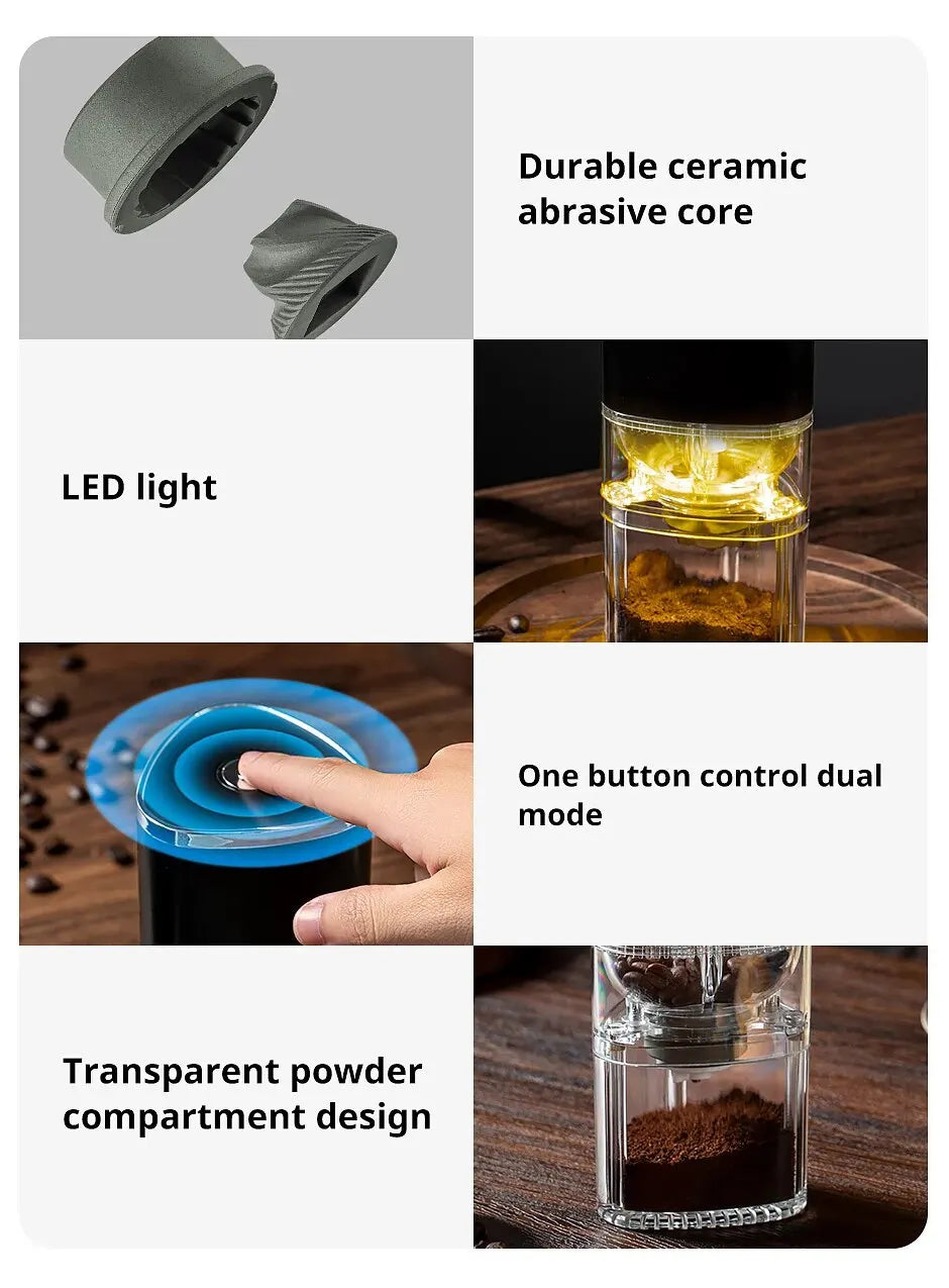 Portable Electric Coffee Grinder with USB-C Charging and Ceramic Core