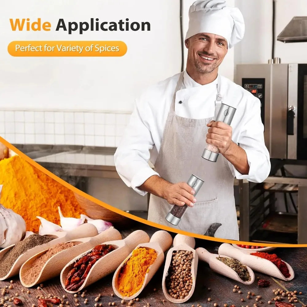 Electric Salt & Pepper Grinder Set with Adjustable Grind & LED Light