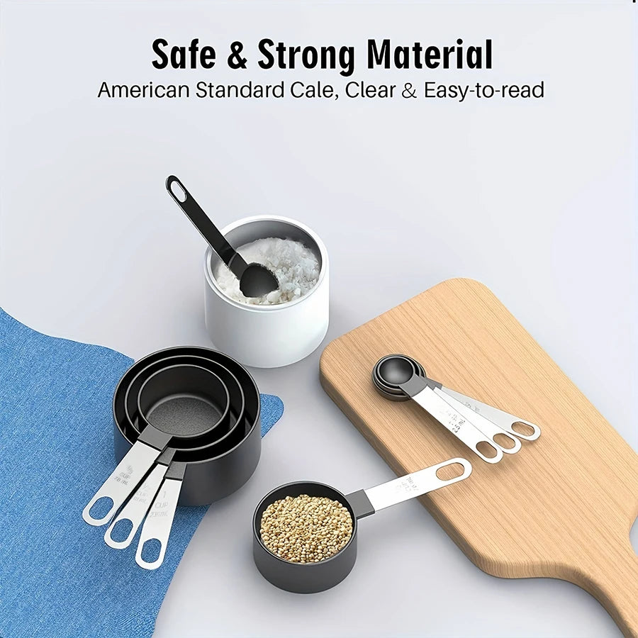Plastic Measuring Cups & Spoons Set (4/8 PCS) – Stainless Steel Handles