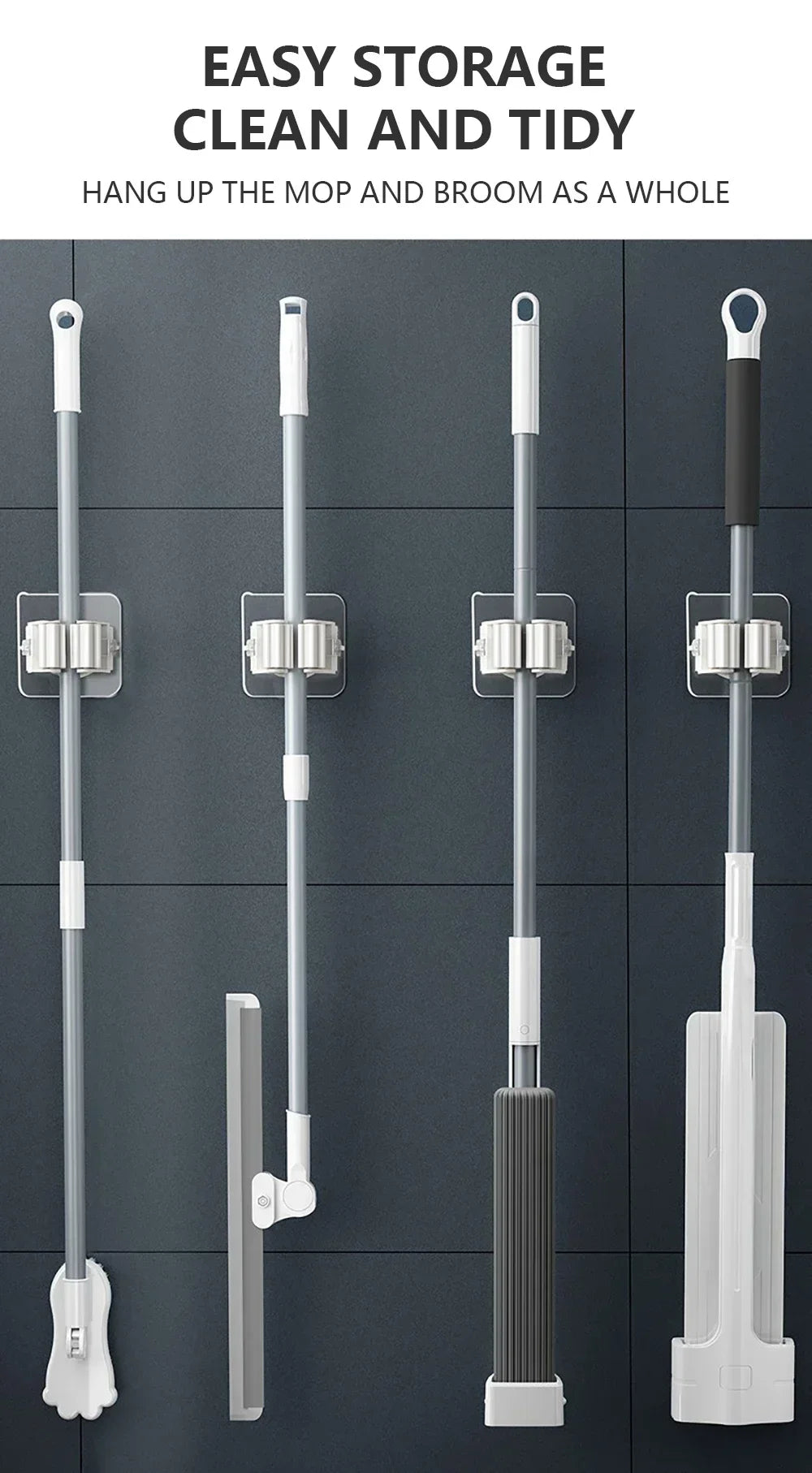 Self-Adhesive Wall-Mounted Mop Holder & Broom Stand Organizer