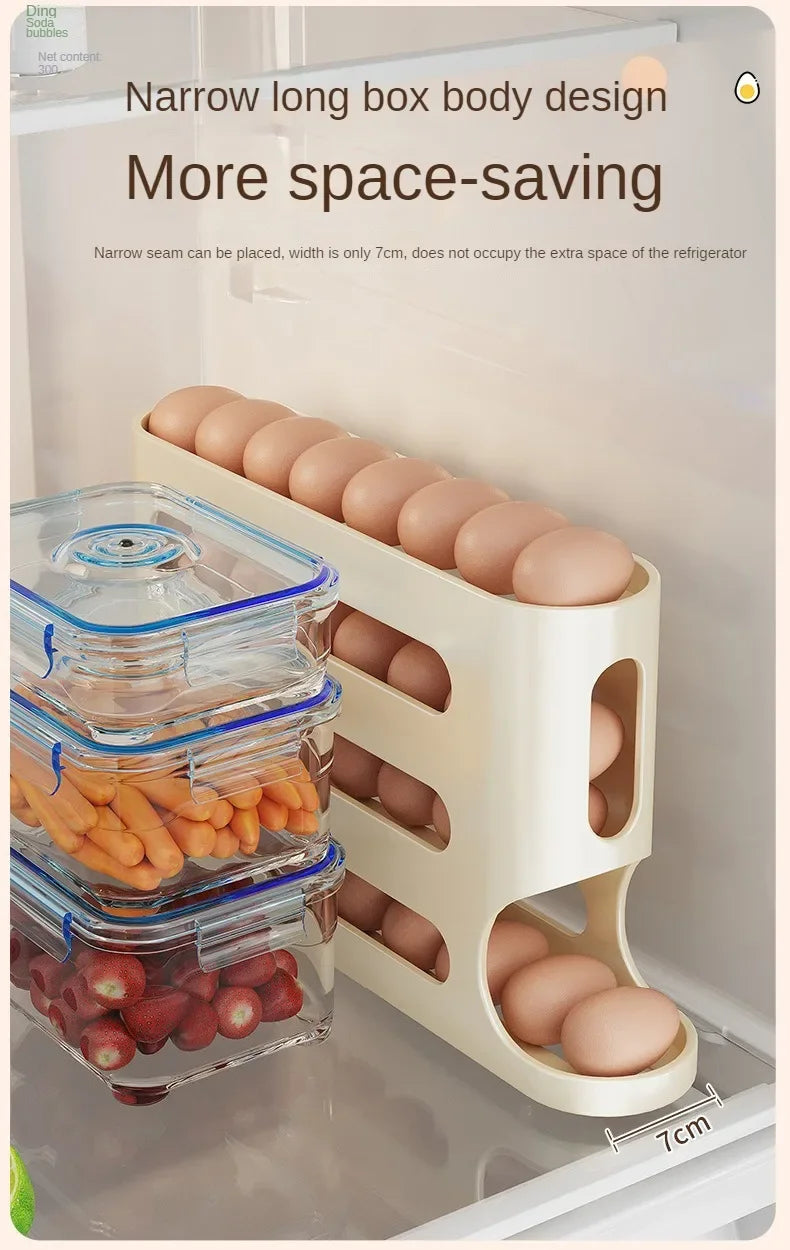 Rolling Egg Storage Box (2-4 Layers) – Large Capacity for Fridge Door