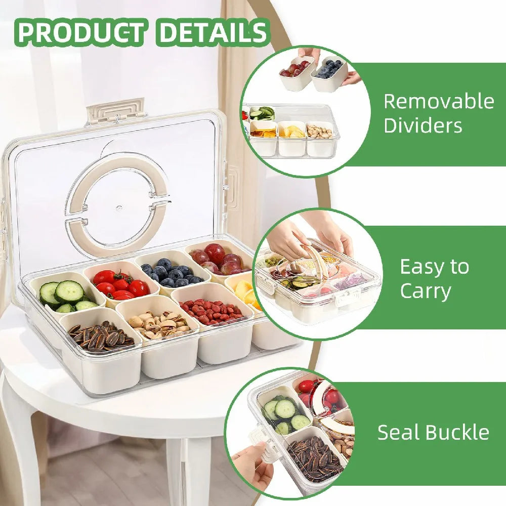 8-Compartment Snack Serving Tray with Handle
