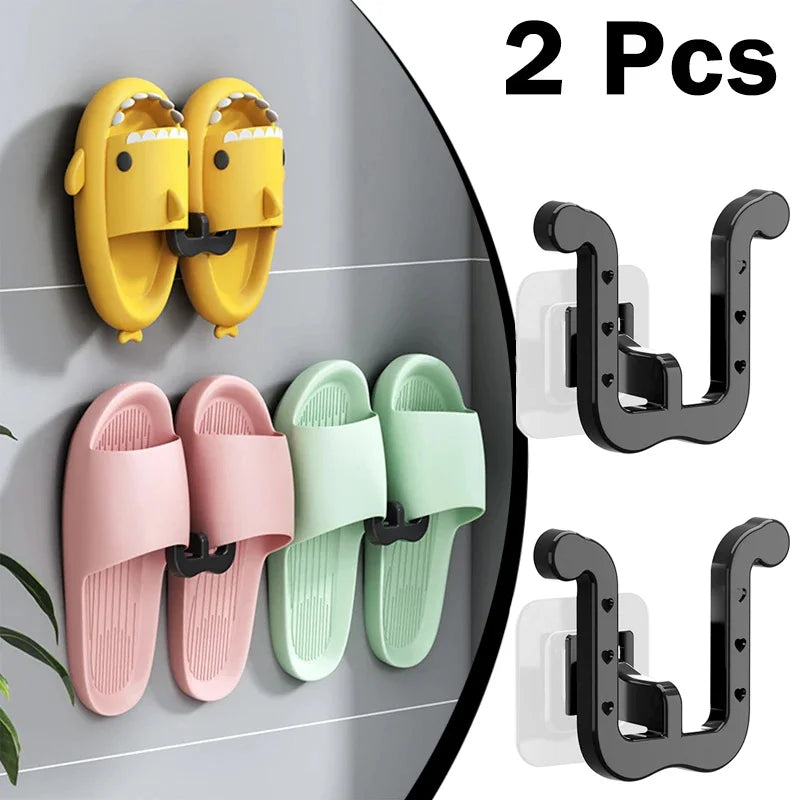 2Pcs Wall-Mounted Self-Adhesive Slipper Hooks