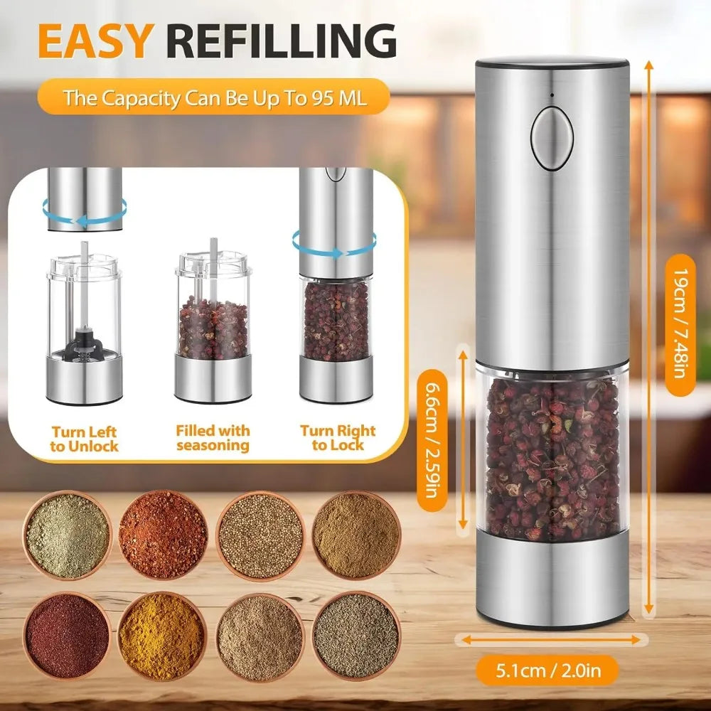 Electric Salt & Pepper Grinder Set with Adjustable Grind & LED Light