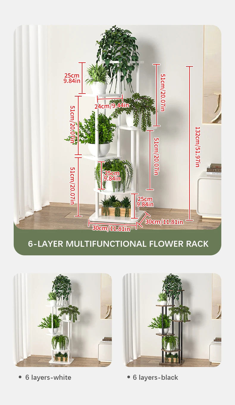 Wooden Plant Stand with Storage Shelf for Flower Pots (4/5/6 Tiers)
