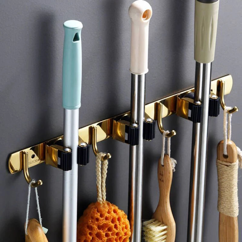 Stainless Steel Wall Mount Mop & Broom Organizer Hook