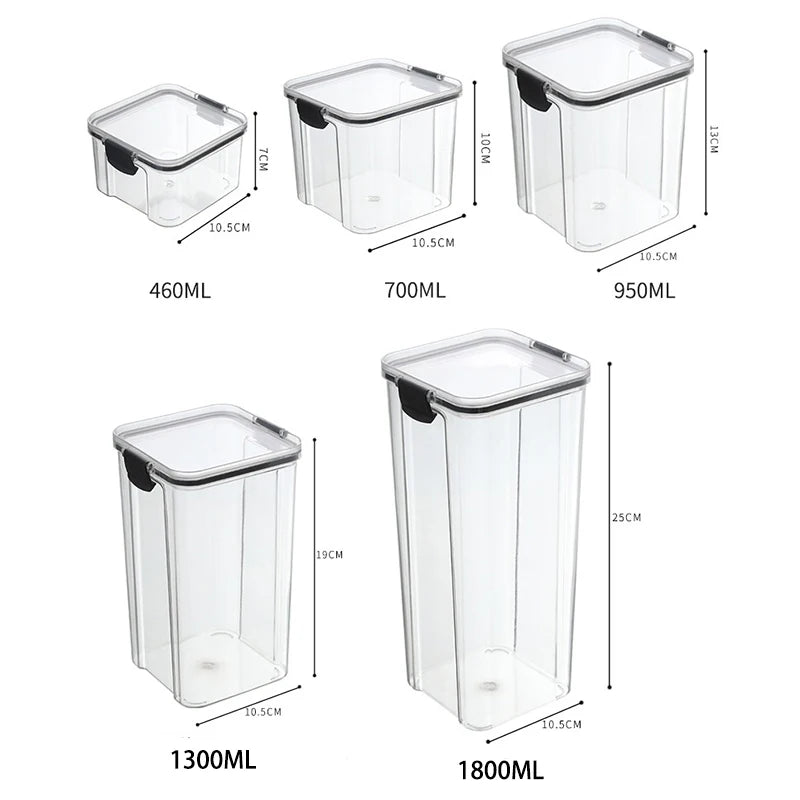 5Pcs Stackable Sealed Food Storage Jars, Transparent Plastic