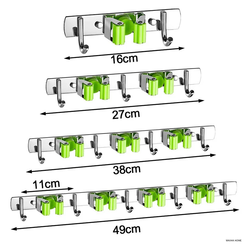 Stainless Steel Wall Mount Mop & Broom Organizer Hook