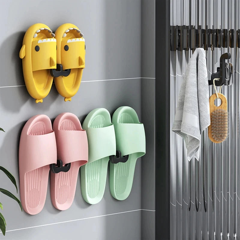 2Pcs Wall-Mounted Self-Adhesive Slipper Hooks