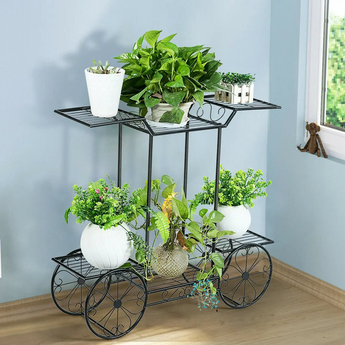 6-Tier Metal Plant Stand Garden Cart - Indoor/Outdoor Display Shelf