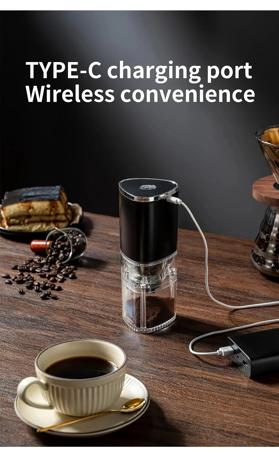 Portable Electric Coffee Grinder with USB-C Charging and Ceramic Core