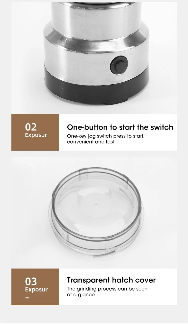 300ml Mini Electric Grinder for Coffee, Spices, and Baby Food with 4 Blades