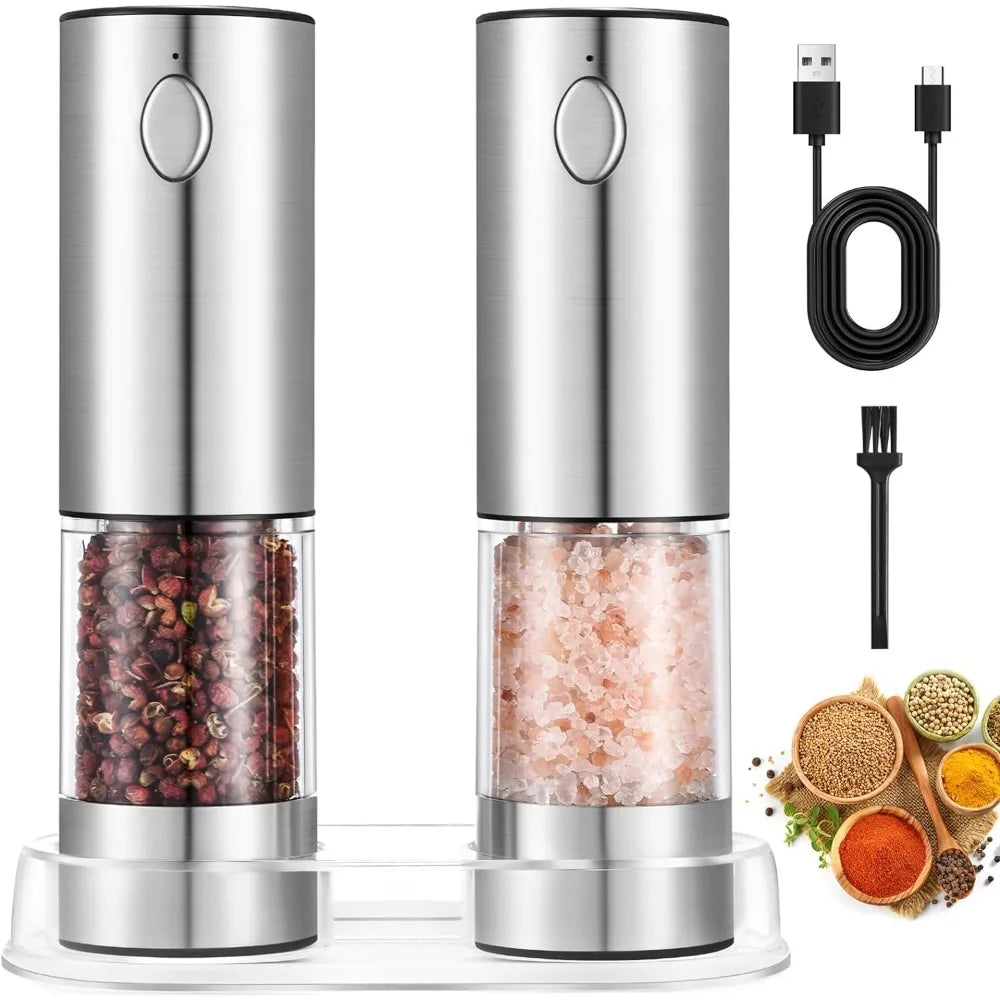 Electric Salt & Pepper Grinder Set with Adjustable Grind & LED Light