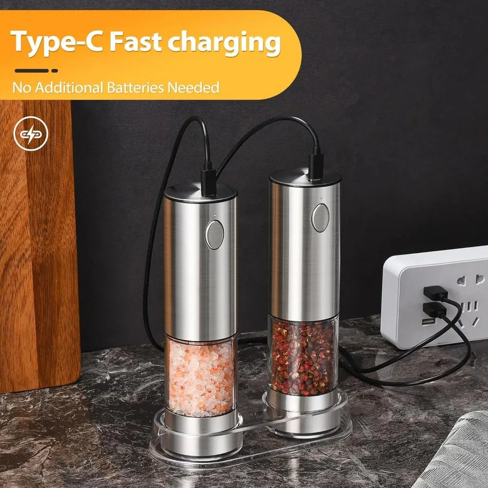 Electric Salt & Pepper Grinder Set with Adjustable Grind & LED Light