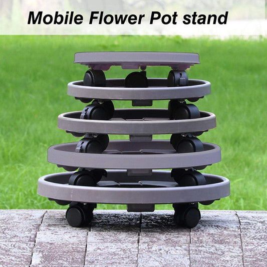 Heavy Duty Rolling Flower Pot Stand with Plastic Tray and Wheels