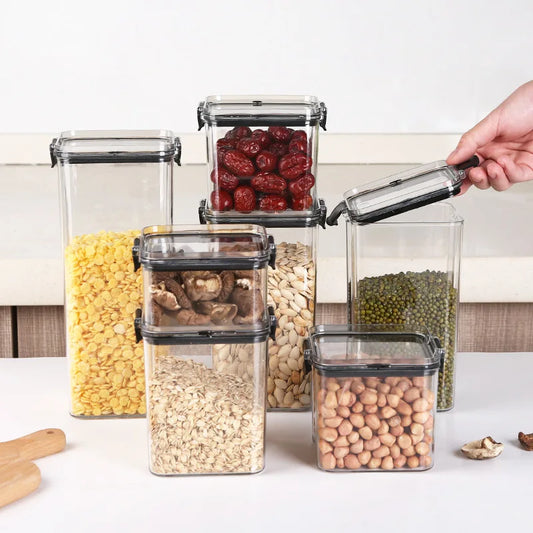 5Pcs Stackable Sealed Food Storage Jars, Transparent Plastic