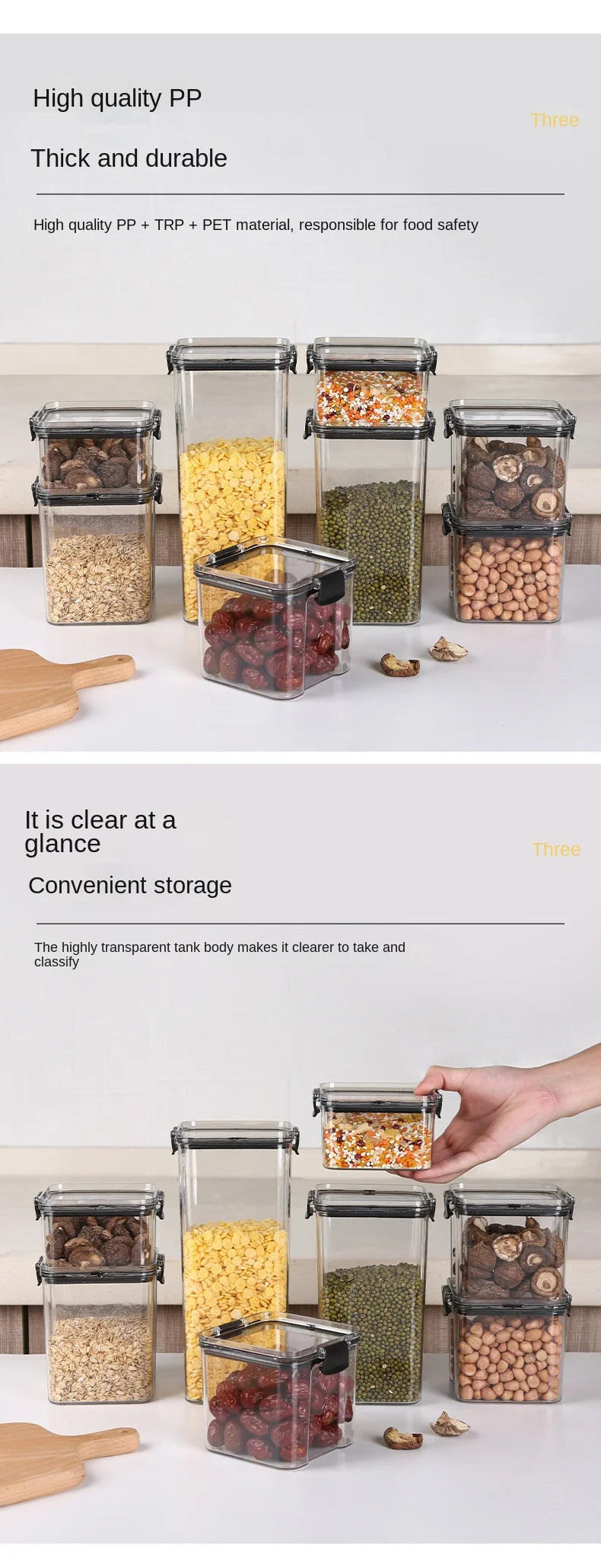 5Pcs Stackable Sealed Food Storage Jars, Transparent Plastic