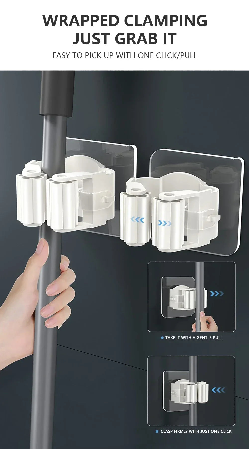 Self-Adhesive Wall-Mounted Mop Holder & Broom Stand Organizer