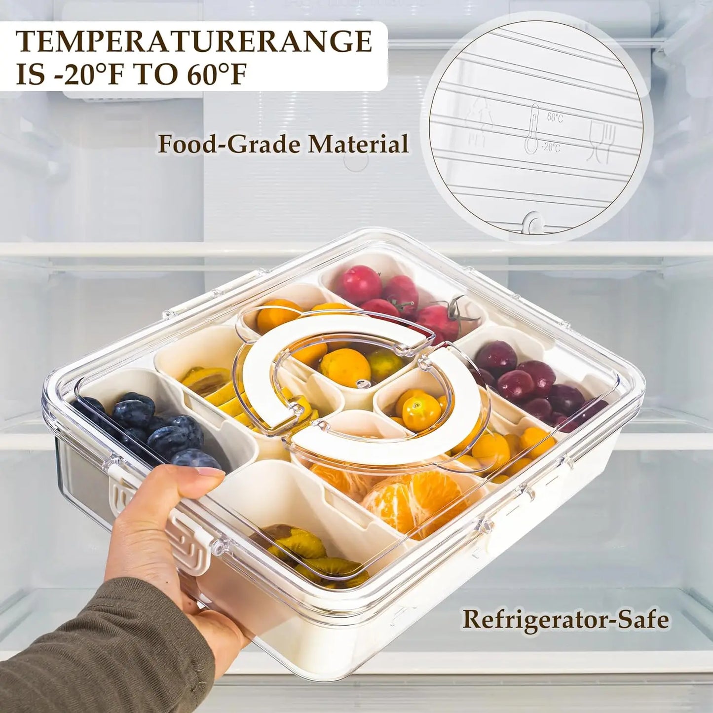 8-Compartment Snack Serving Tray with Handle