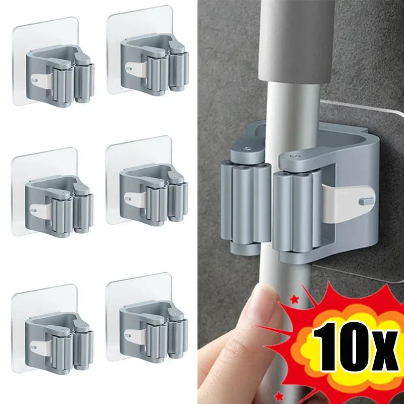 Self-Adhesive Wall-Mounted Mop Holder & Broom Stand Organizer