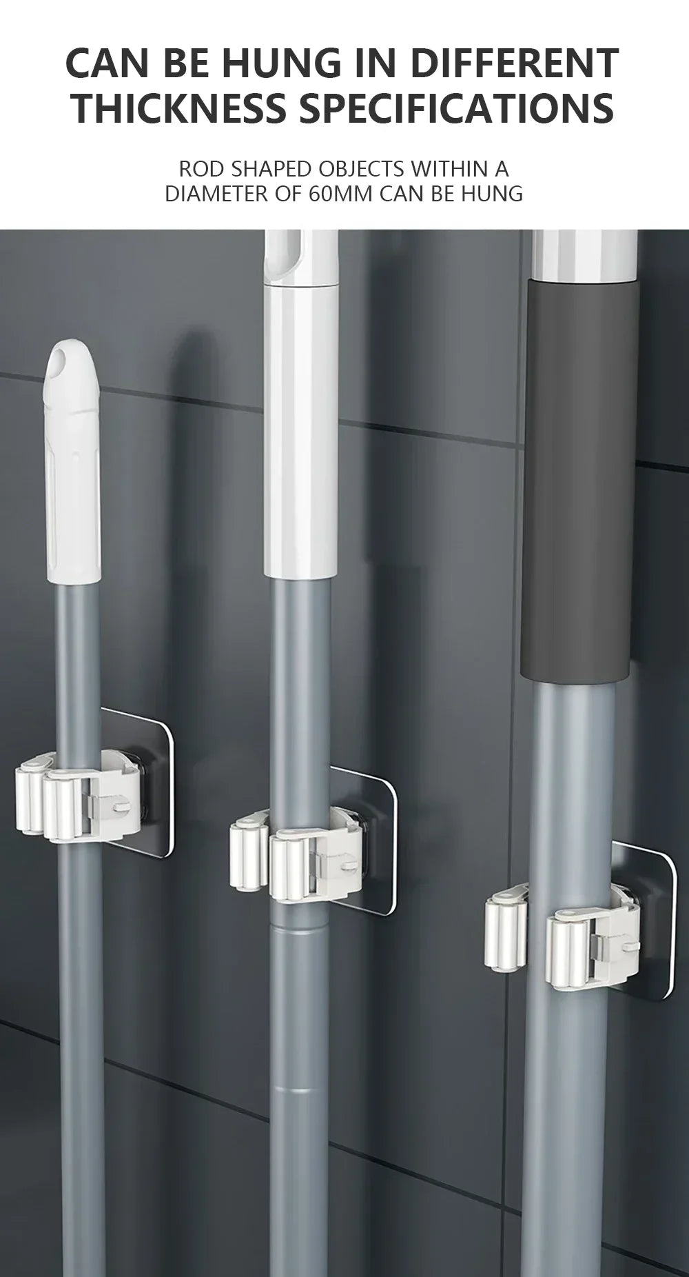 Self-Adhesive Wall-Mounted Mop Holder & Broom Stand Organizer